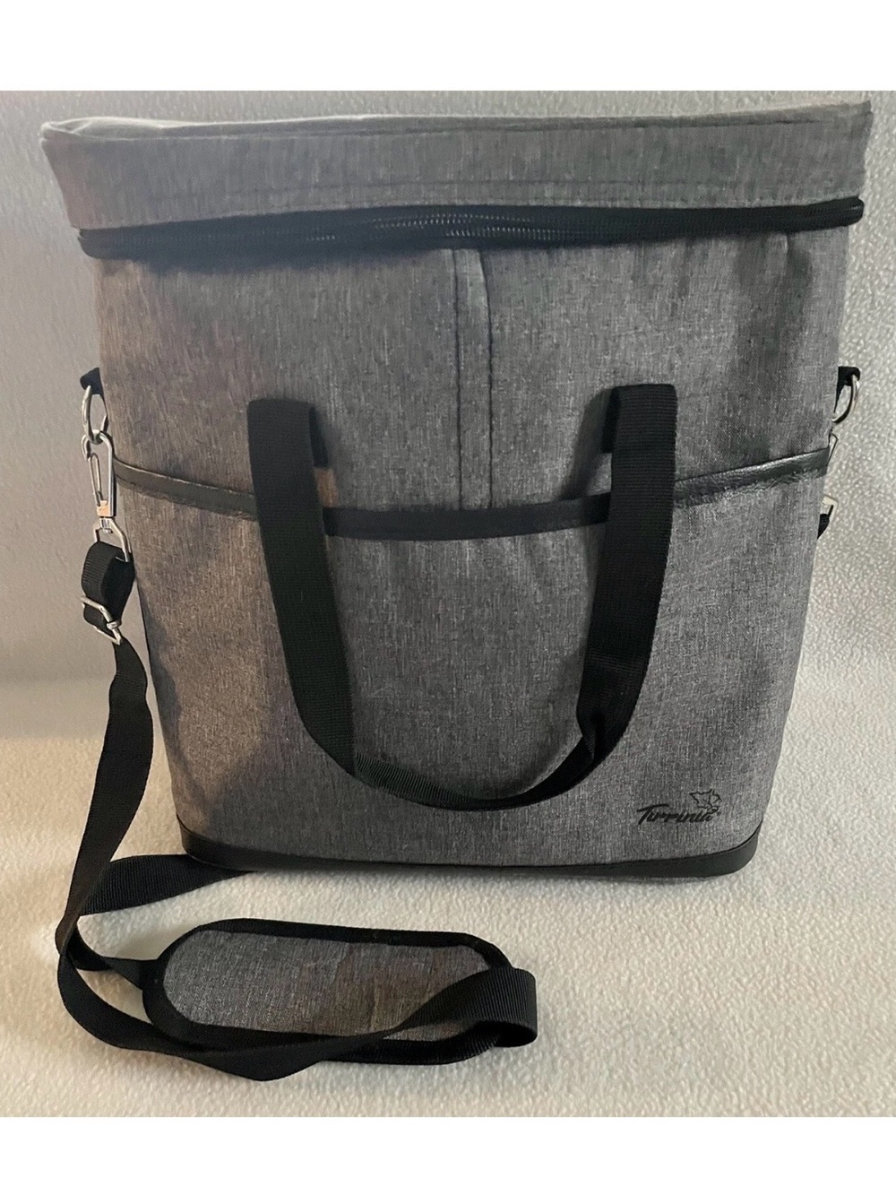 Insulated Gray Tote 3 Bottle Wine Cooler Bag with Adjustable Shoulder Strap